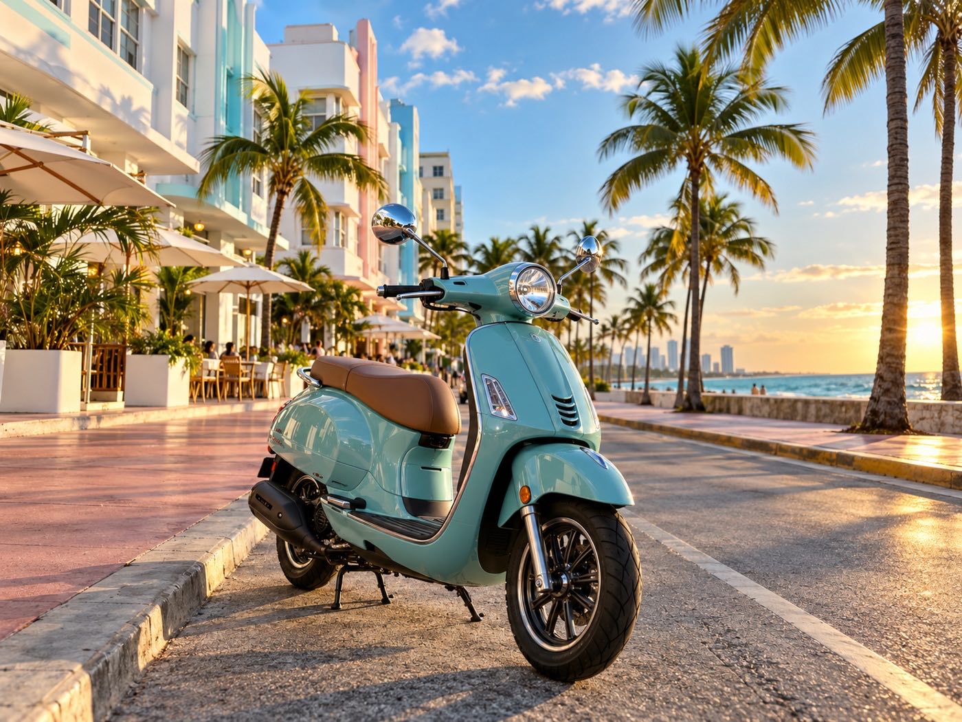 Scooter beside the seafront in Miami