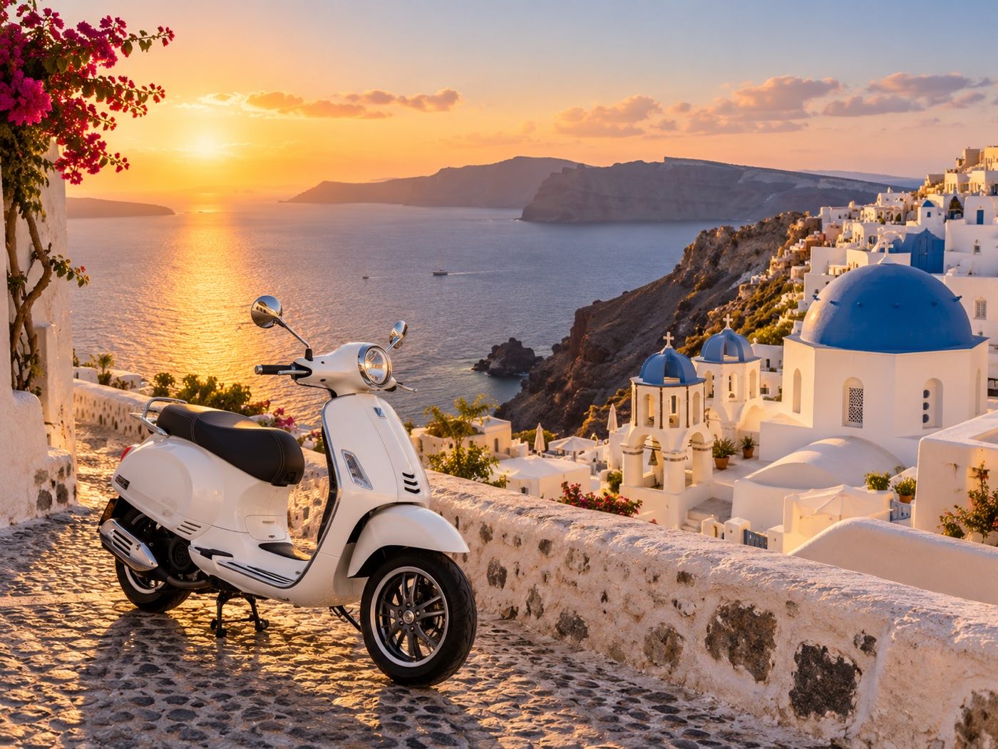 Scooter with sea views in Santorini